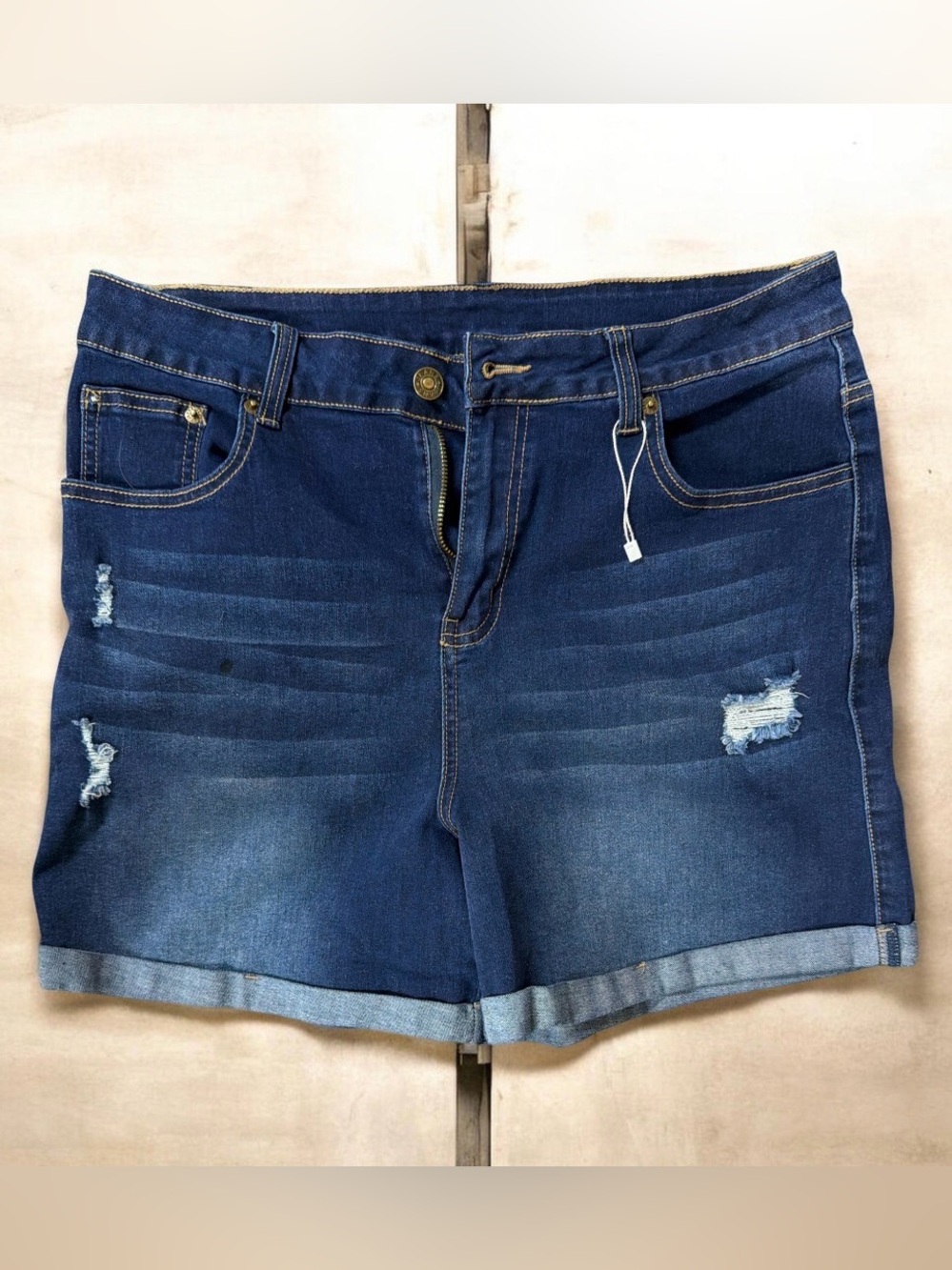 Pinkmarco Distressed Cuffed Denim Shorts Dark Wash Size 10 / 12 NEW